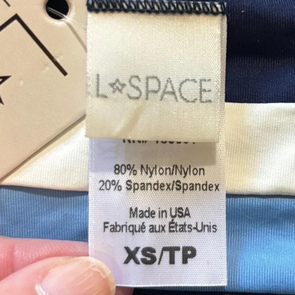 L*Space Swim Rebel Stripe Bikini Top Navy White Blue Bandeau‎ XSmall NWT